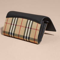 Portefeuille en tissu Horseferry check et cuir avec chaîne - Black