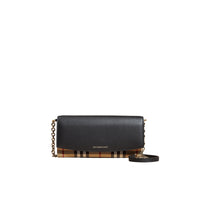 Portefeuille en tissu Horseferry check et cuir avec chaîne - Black