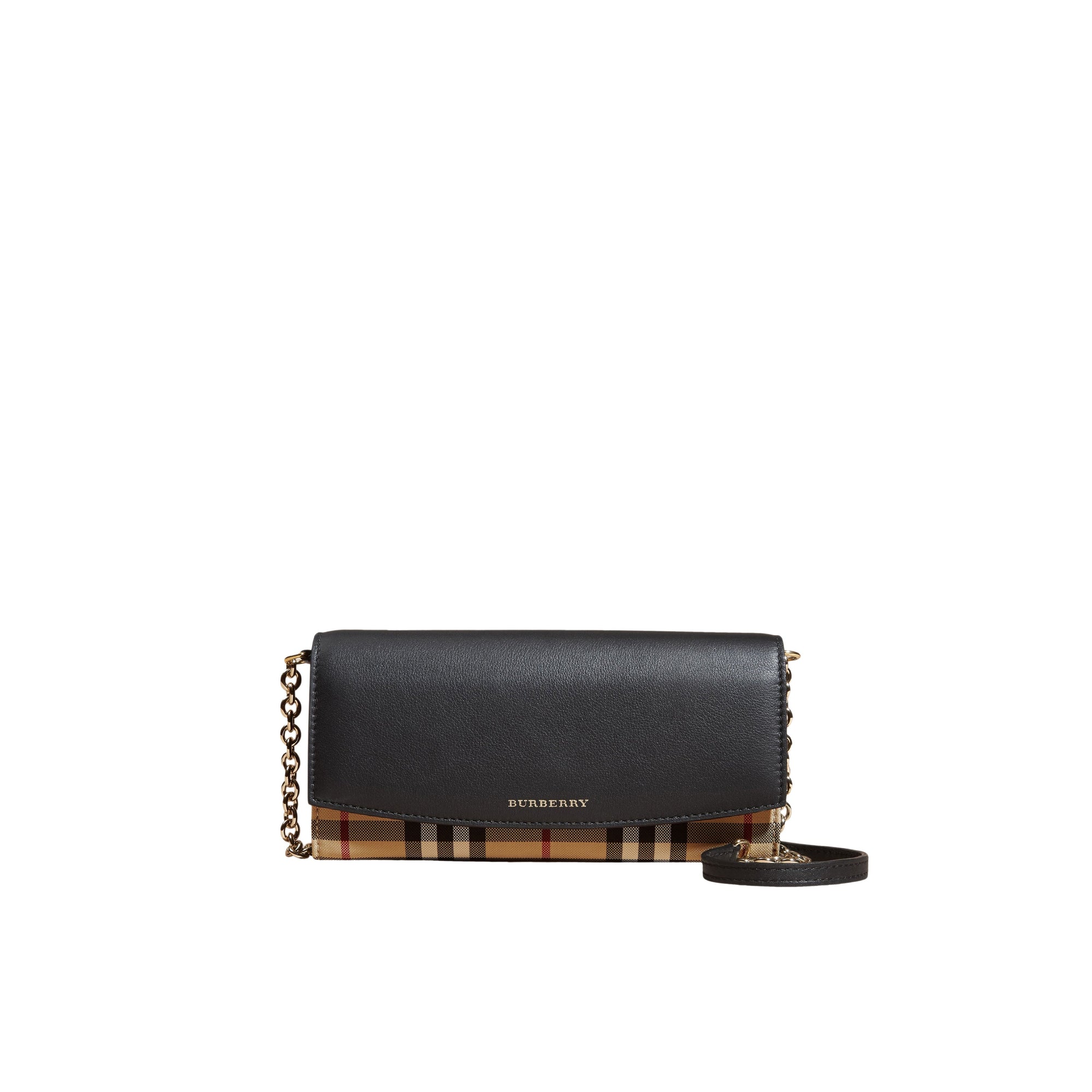 Portefeuille en tissu Horseferry check et cuir avec chaîne - Black