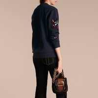 Sweat-shirt en coton avec appliqué floral à sequins - Navy