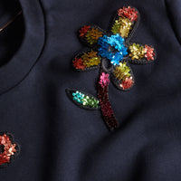 Sweat-shirt en coton avec appliqué floral à sequins - Navy
