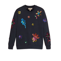 Sweat-shirt en coton avec appliqué floral à sequins - Navy