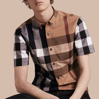 Chemise à manches courtes en coton à motif check color-block - Sapphire Blue