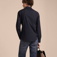 Chemise en coton extensible avec éléments check - Navy