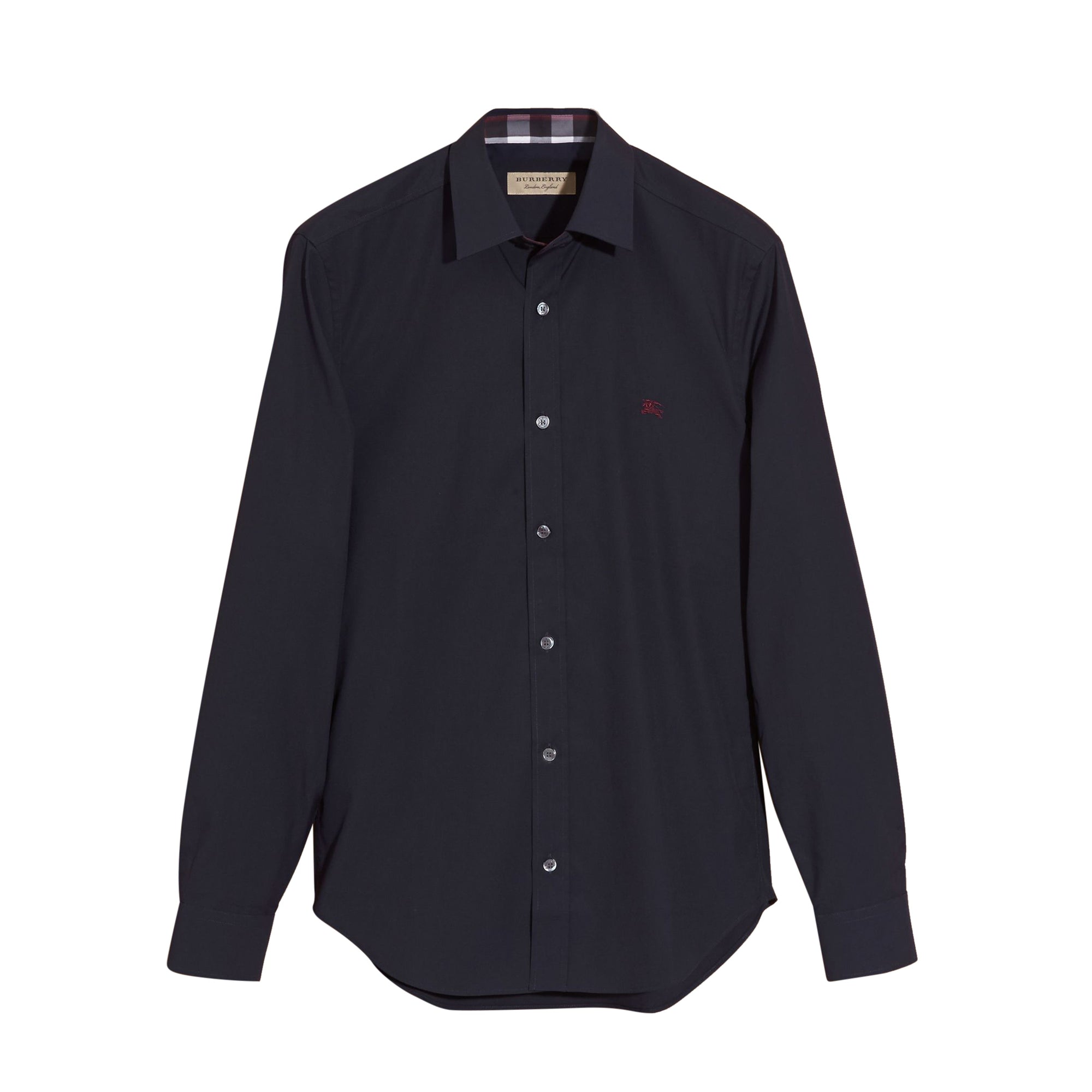 Chemise en coton extensible avec éléments check - Navy