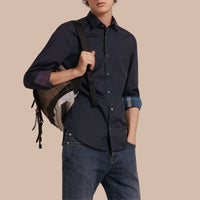 Chemise en coton extensible avec éléments check - Navy