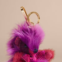 Bijou porte-clés Thomas Bear à pompon en cachemire à motif check - Fuchsia Pink