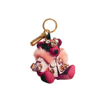 Bijou porte-clés Thomas Bear avec cape et cristaux en cachemire - Fuchsia Pink