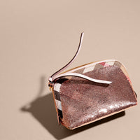 Pochette moyenne zippée à motif House check et sequins - Pink