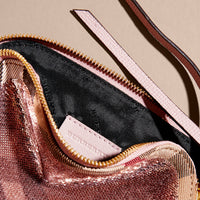 Pochette moyenne zippée à motif House check et sequins - Pink