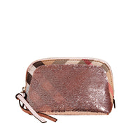 Pochette moyenne zippée à motif House check et sequins - Pink