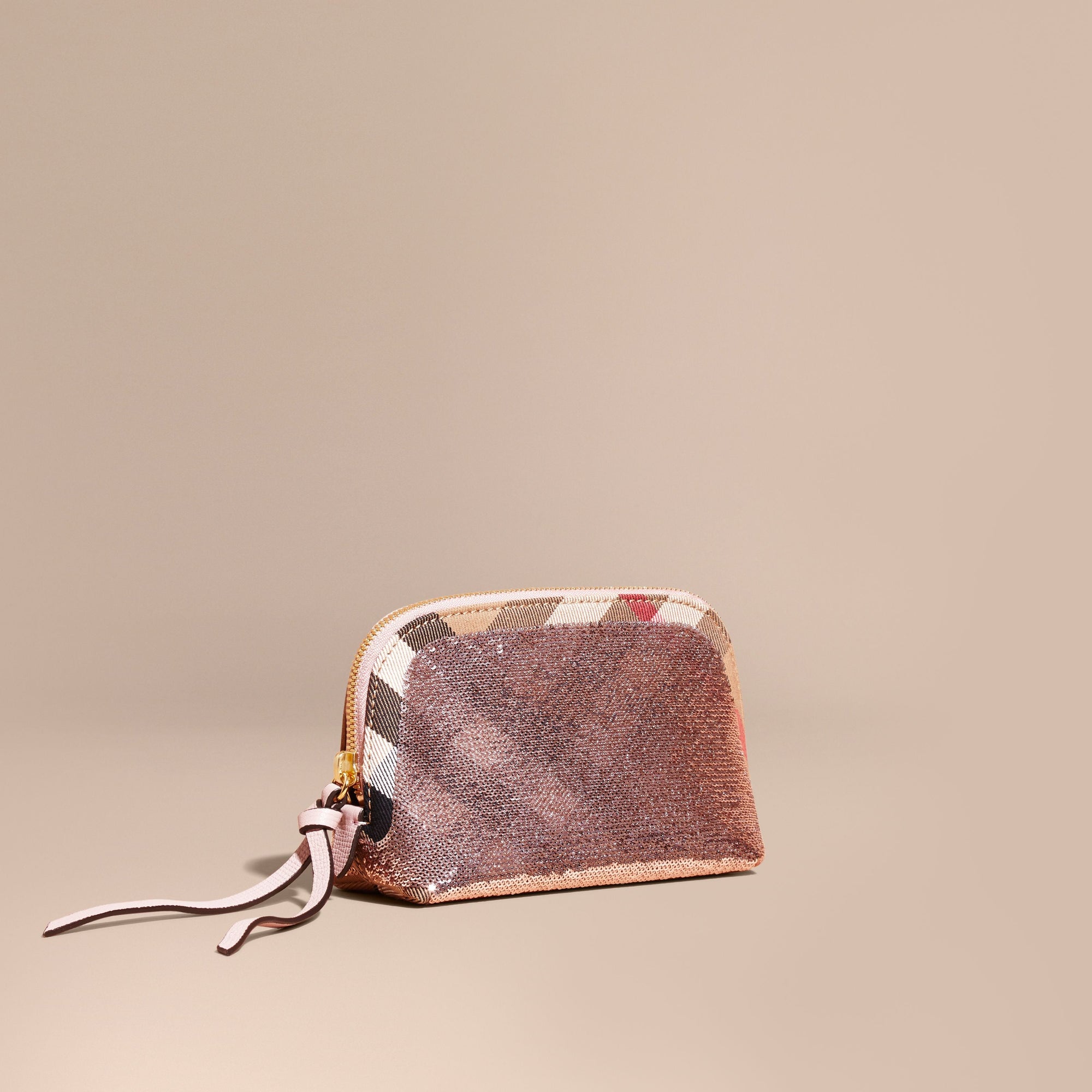 Pochette moyenne zippée à motif House check et sequins - Pink
