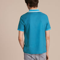 Polo en piqué de coton avec col rayé - Bright Turquoise