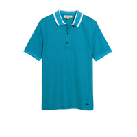 Polo en piqué de coton avec col rayé - Bright Turquoise