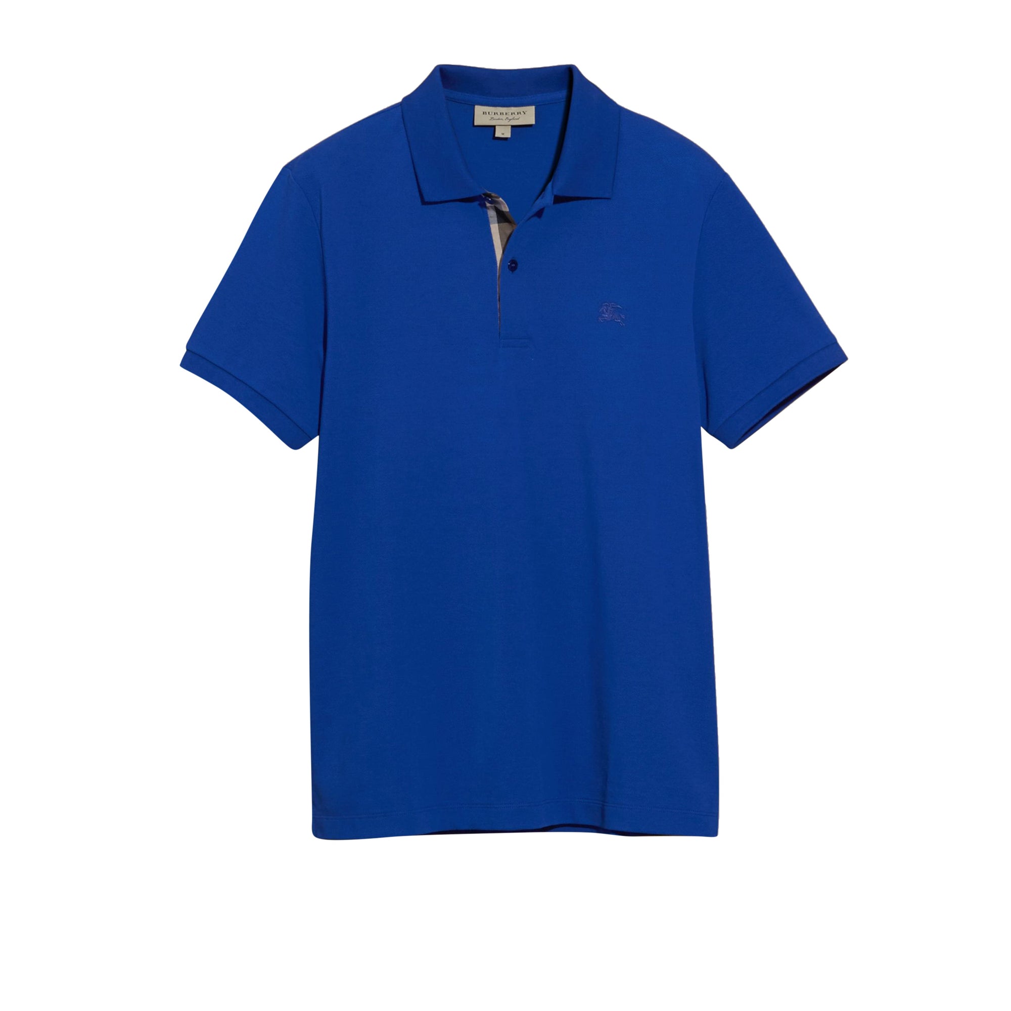 Polo en piqué de coton avec patte à motif check - Brilliant Blue