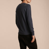 Pull en cachemire avec éléments en jacquard à motif check - Dark Grey Melange