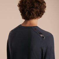 Pull en cachemire avec éléments en jacquard à motif check - Dark Grey Melange