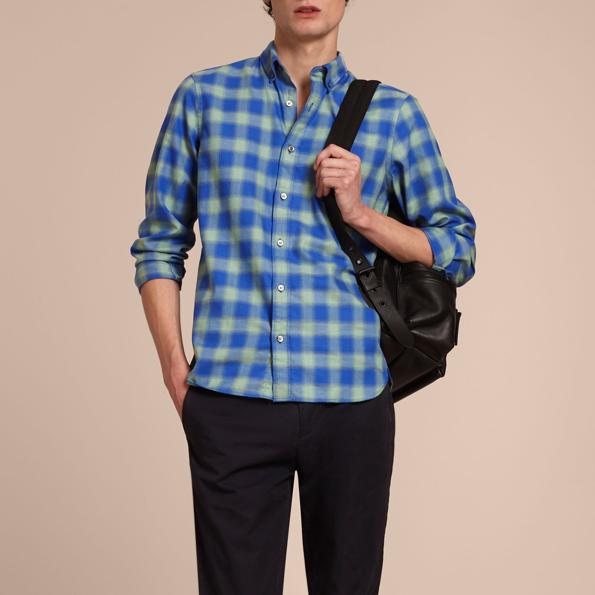 Chemise en coton à motif vichy - Eucalyptus Green