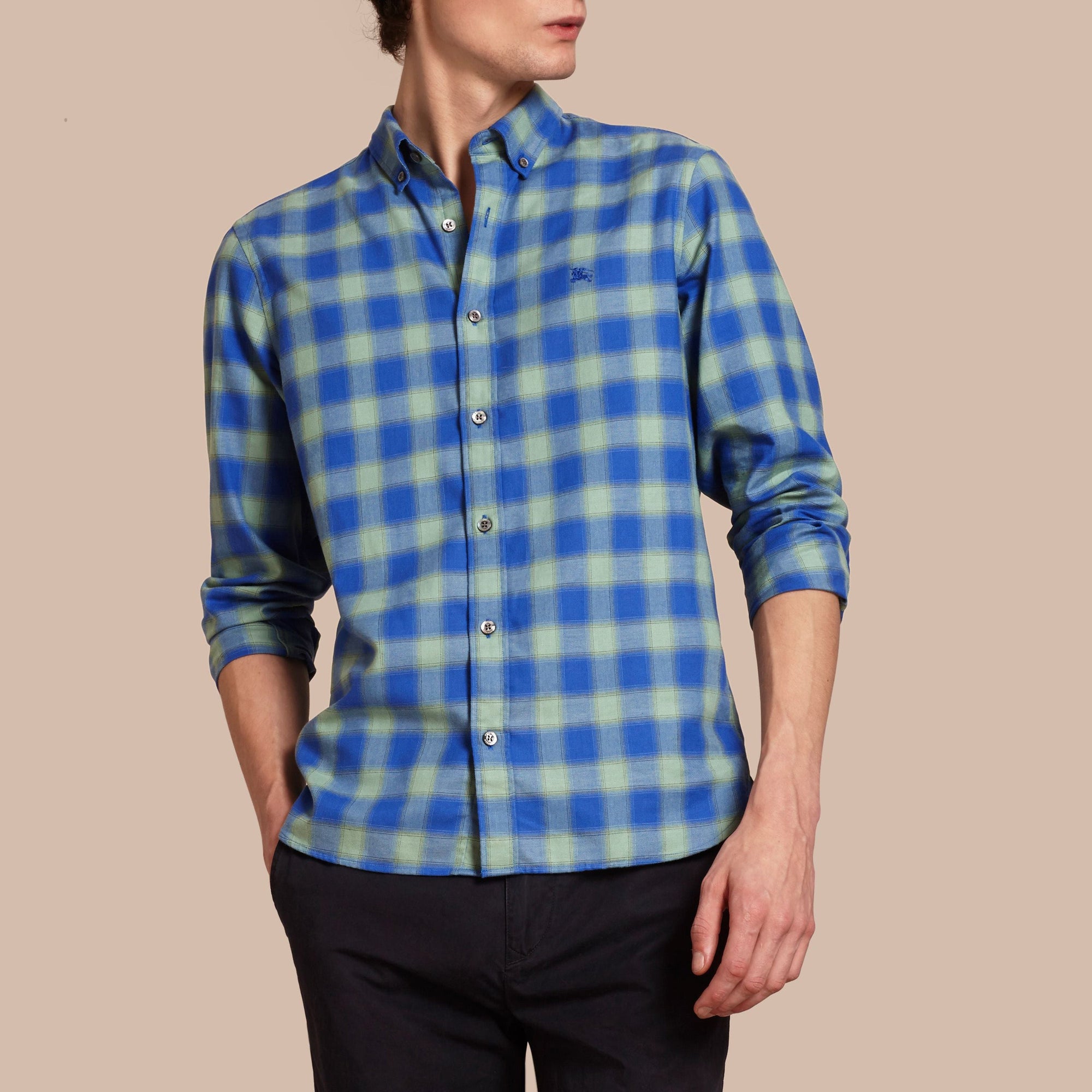 Chemise en coton à motif vichy - Eucalyptus Green