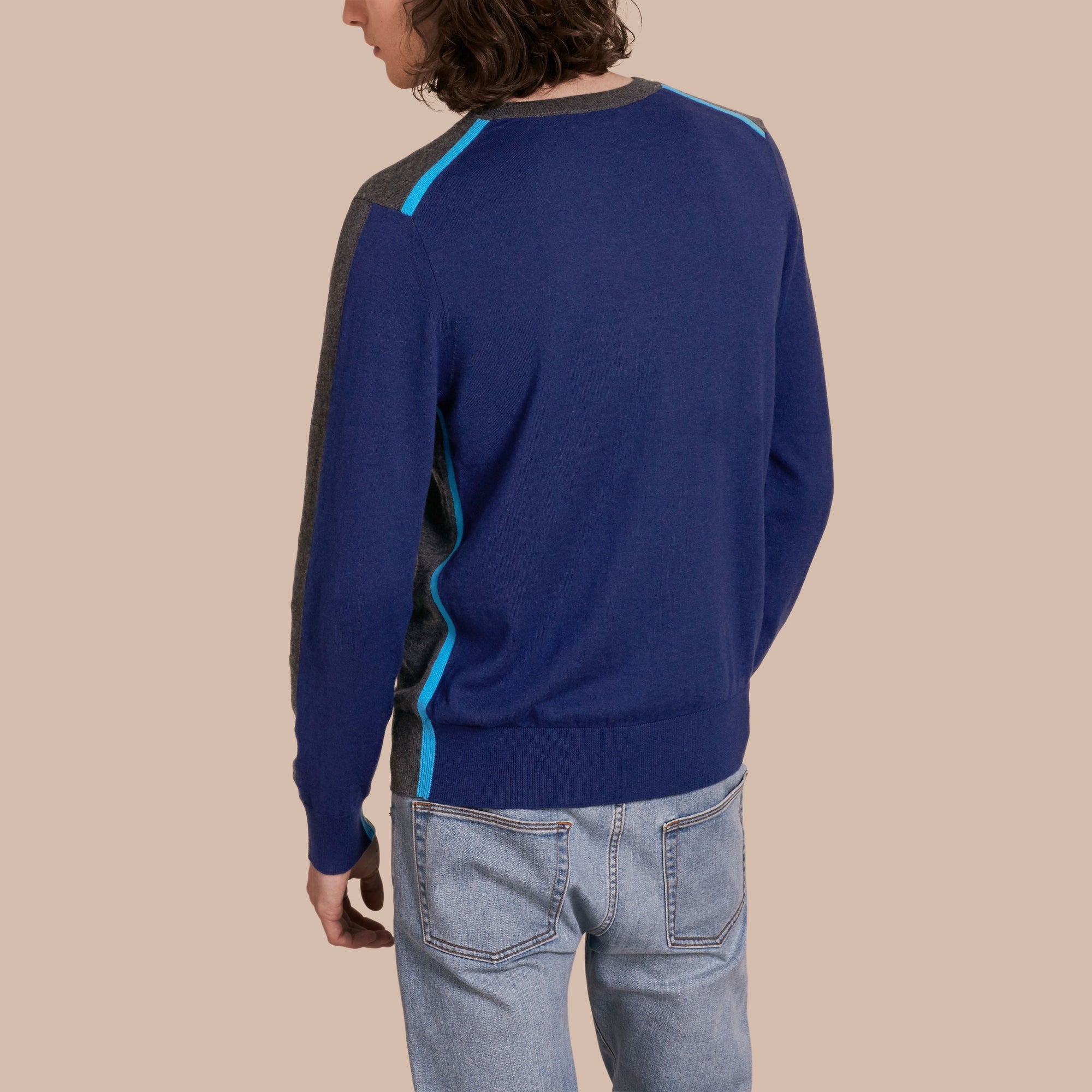 Pull color-block en coton et cachemire - Dark Grey Melange