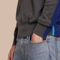 Pull color-block en coton et cachemire - Dark Grey Melange