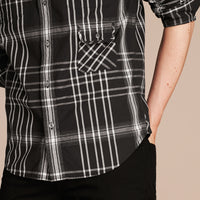Chemise en coton lin et soie à motif check - Black
