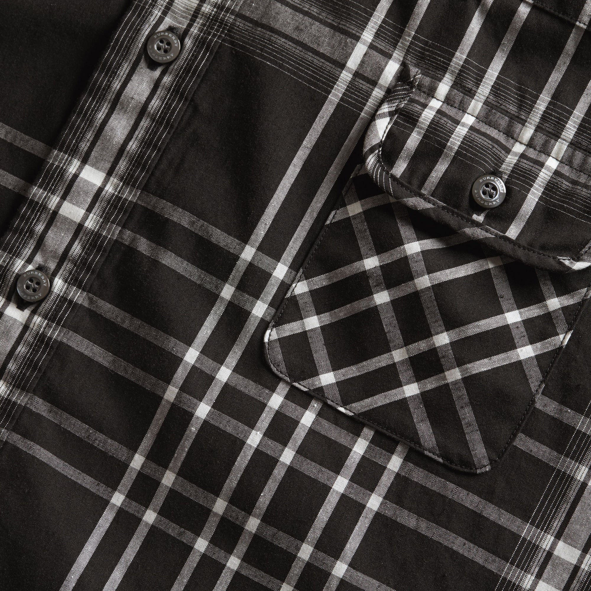 Chemise en coton lin et soie à motif check - Black