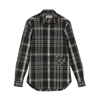 Chemise en coton lin et soie à motif check - Black