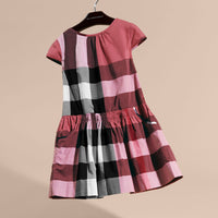 Robe en voile de coton à motif check avec mancherons - Pink Azalea