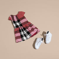 Robe en voile de coton à motif check avec mancherons - Pink Azalea