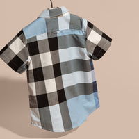 Chemise en coton à manches courtes avec motif check - Pale Blue