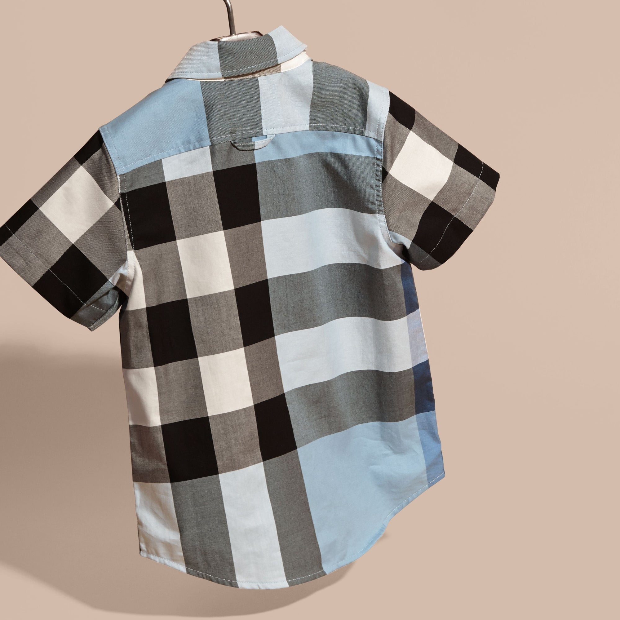 Chemise en coton à manches courtes avec motif check - Pale Blue