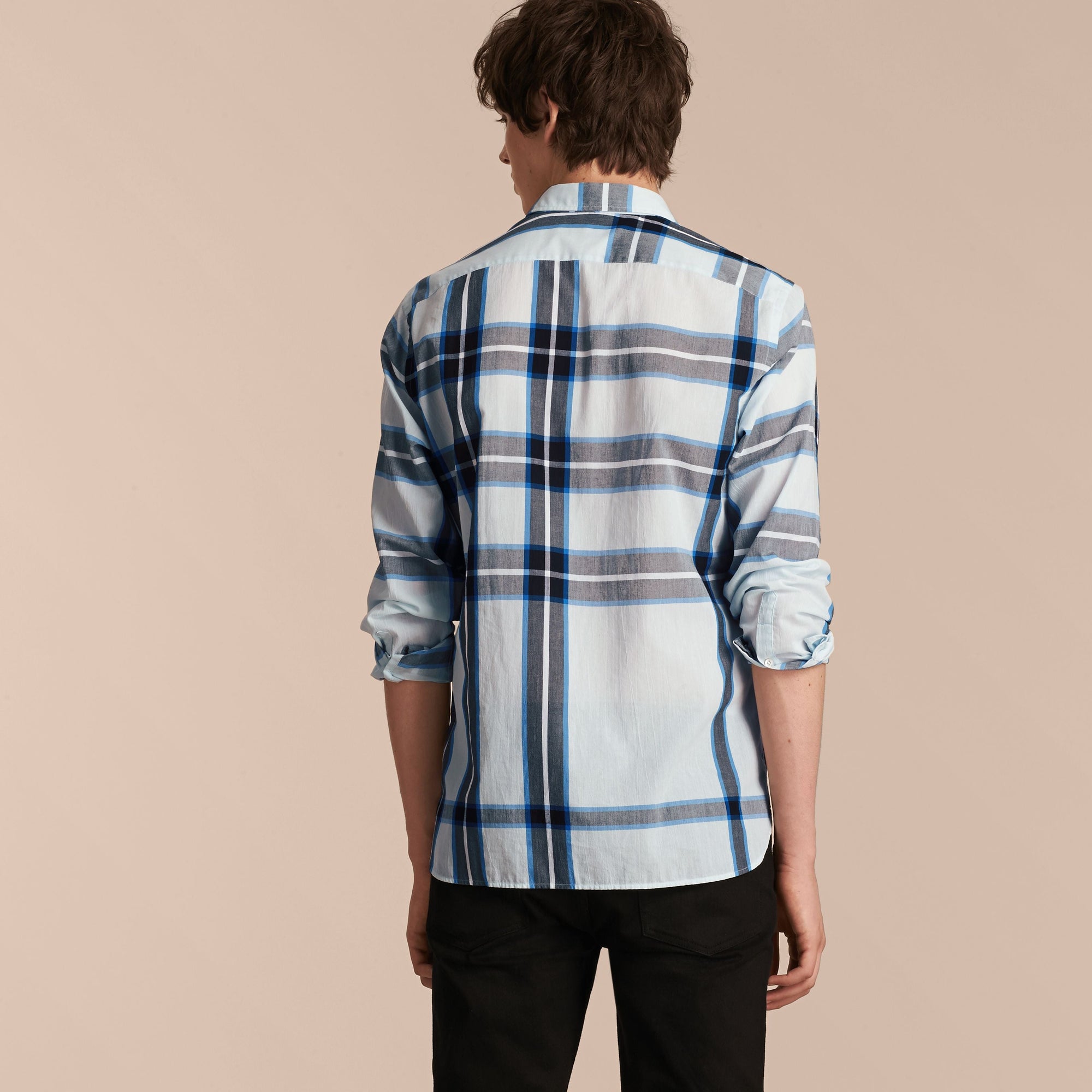 Chemise en coton à motif check - Light Blue