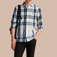 Chemise en coton à motif check - Light Blue