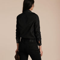 Chemise passepoilée en coton tissé en jacquard - Black