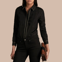 Chemise passepoilée en coton tissé en jacquard - Black
