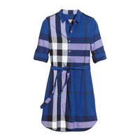 Robe chemise en coton à motif check - Brilliant Blue