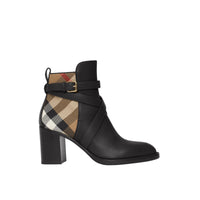 Bottines en cuir et coton House check - Black
