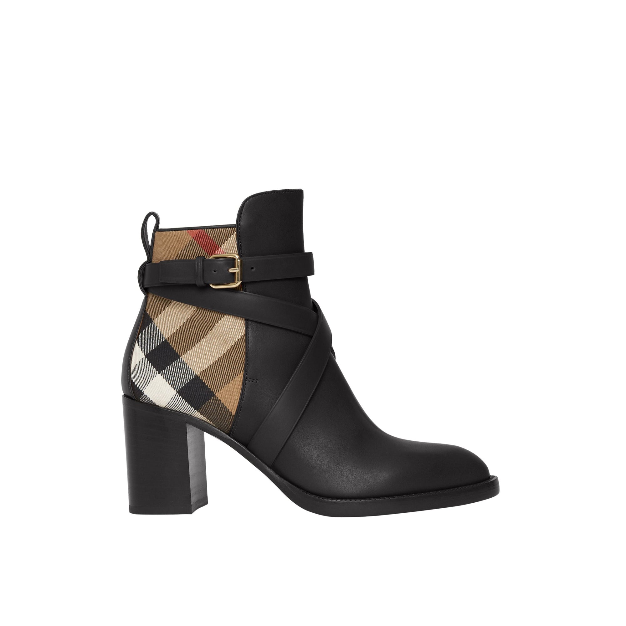 Bottines en cuir et coton House check - Black