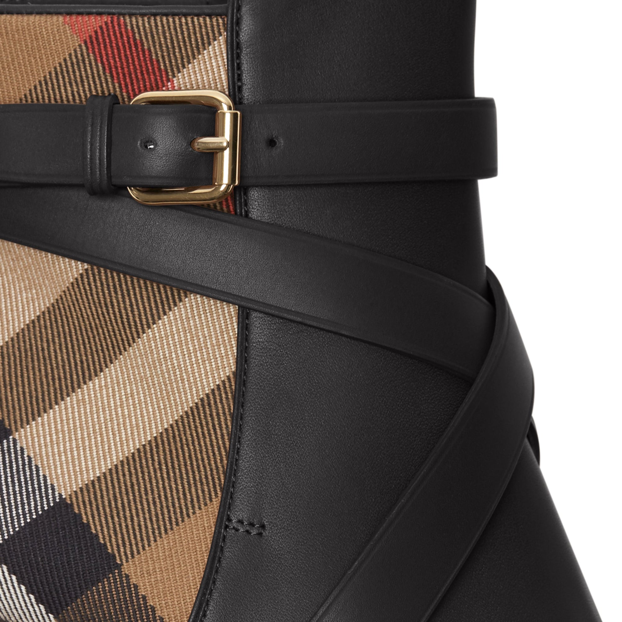 Bottines en cuir et coton House check - Black