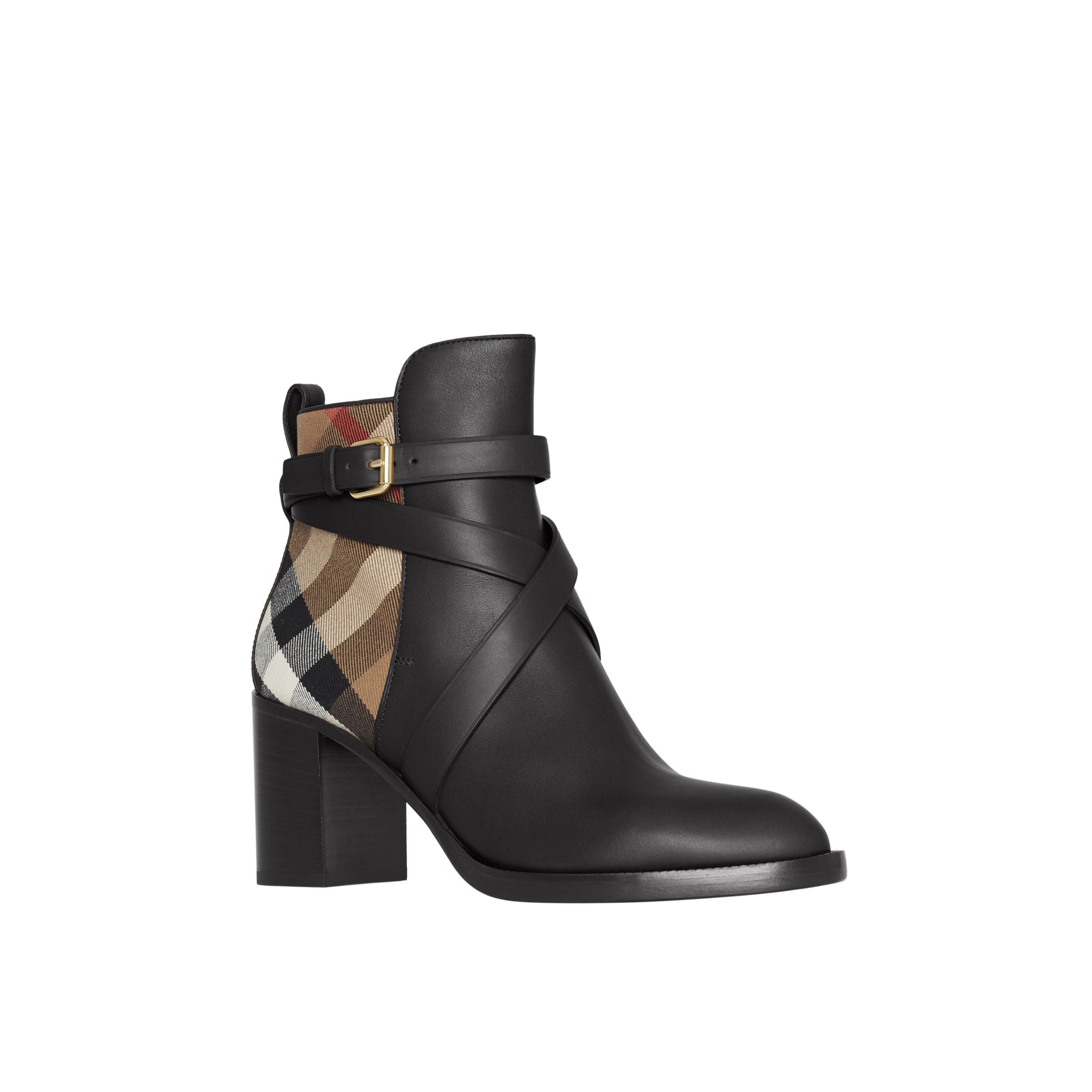 Bottines en cuir et coton House check - Black