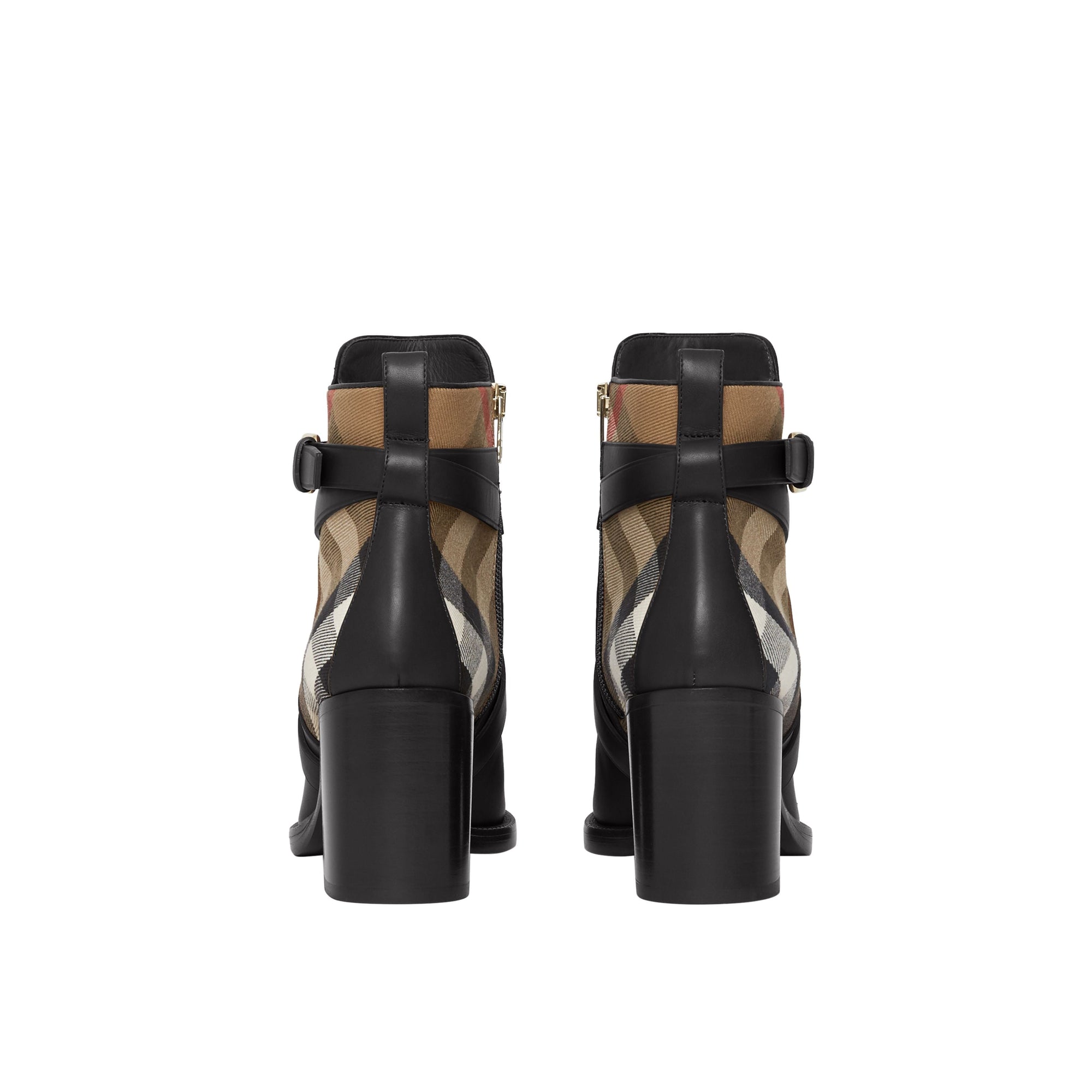 Bottines en cuir et coton House check - Black