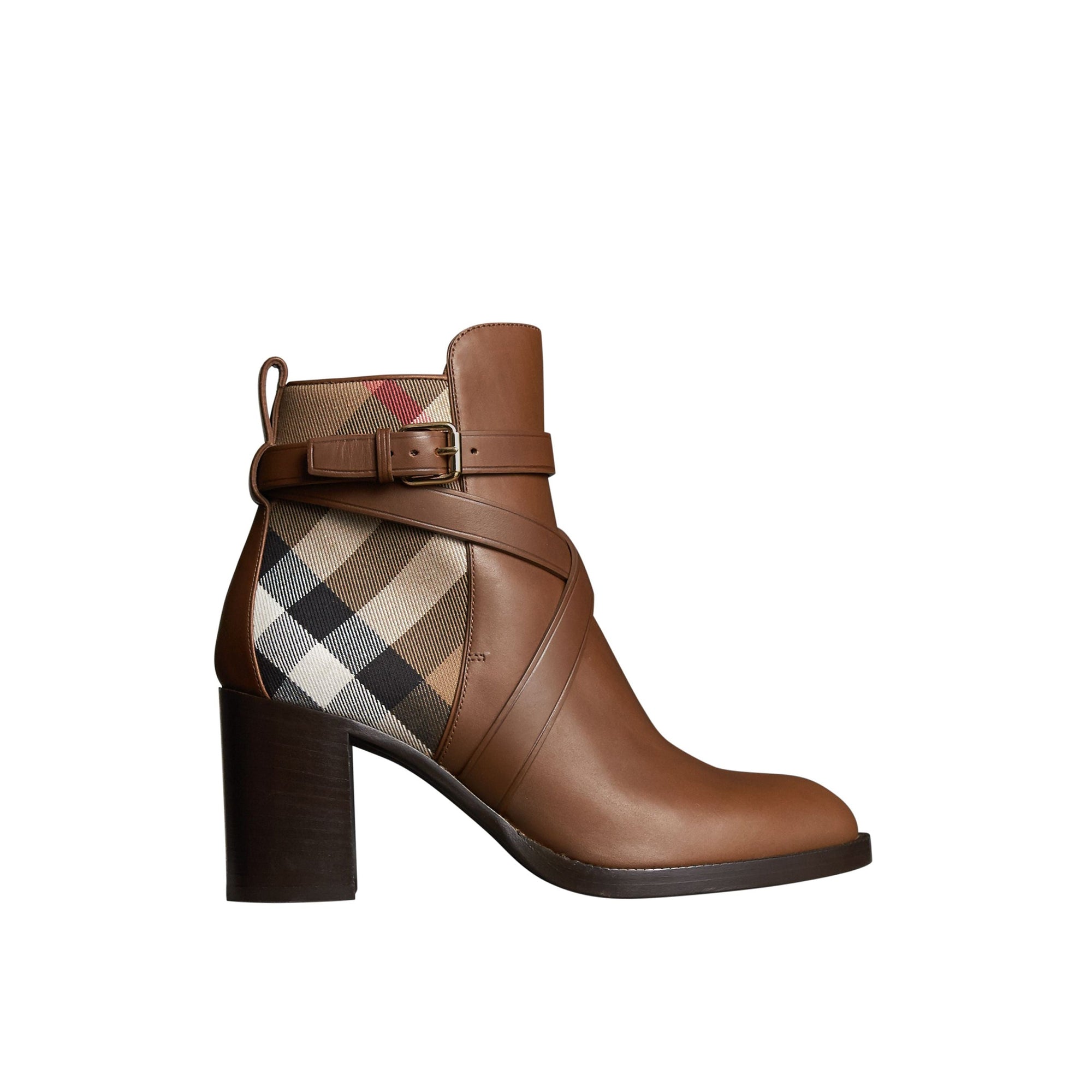 Bottines en cuir et coton House check - Bright Camel
