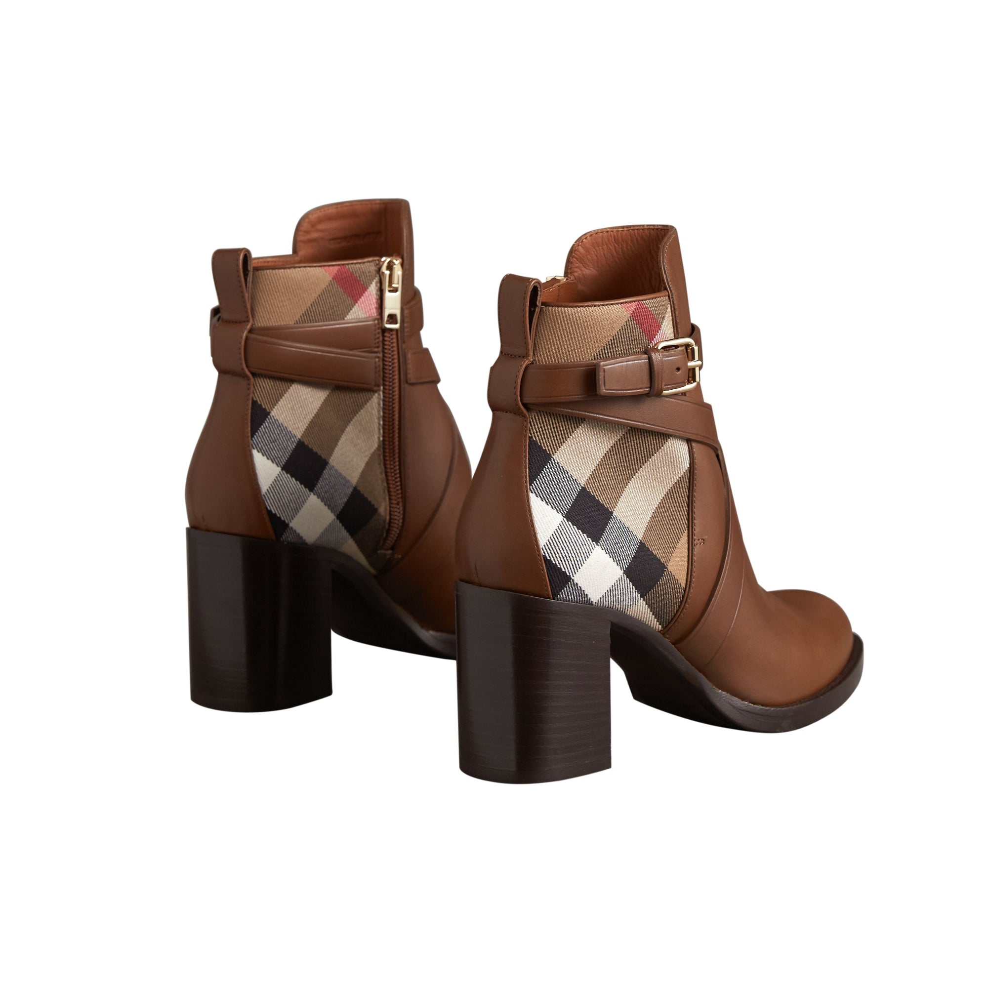 Bottines en cuir et coton House check - Bright Camel