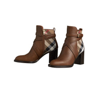 Bottines en cuir et coton House check - Bright Camel