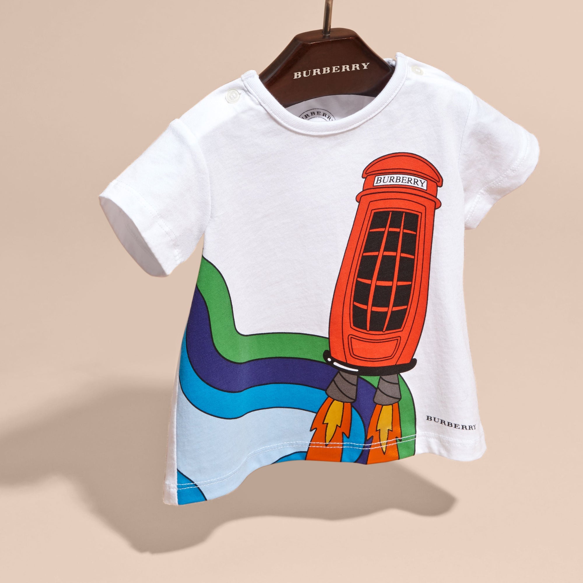 T-shirt en coton à imprimé fusée cabine téléphonique - White