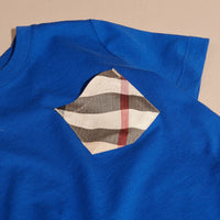 T-shirt en coton avec poche à motif check - Brilliant Blue
