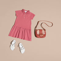 Robe polo en coton mélangé avec patte à motif check - Pink Azalea
