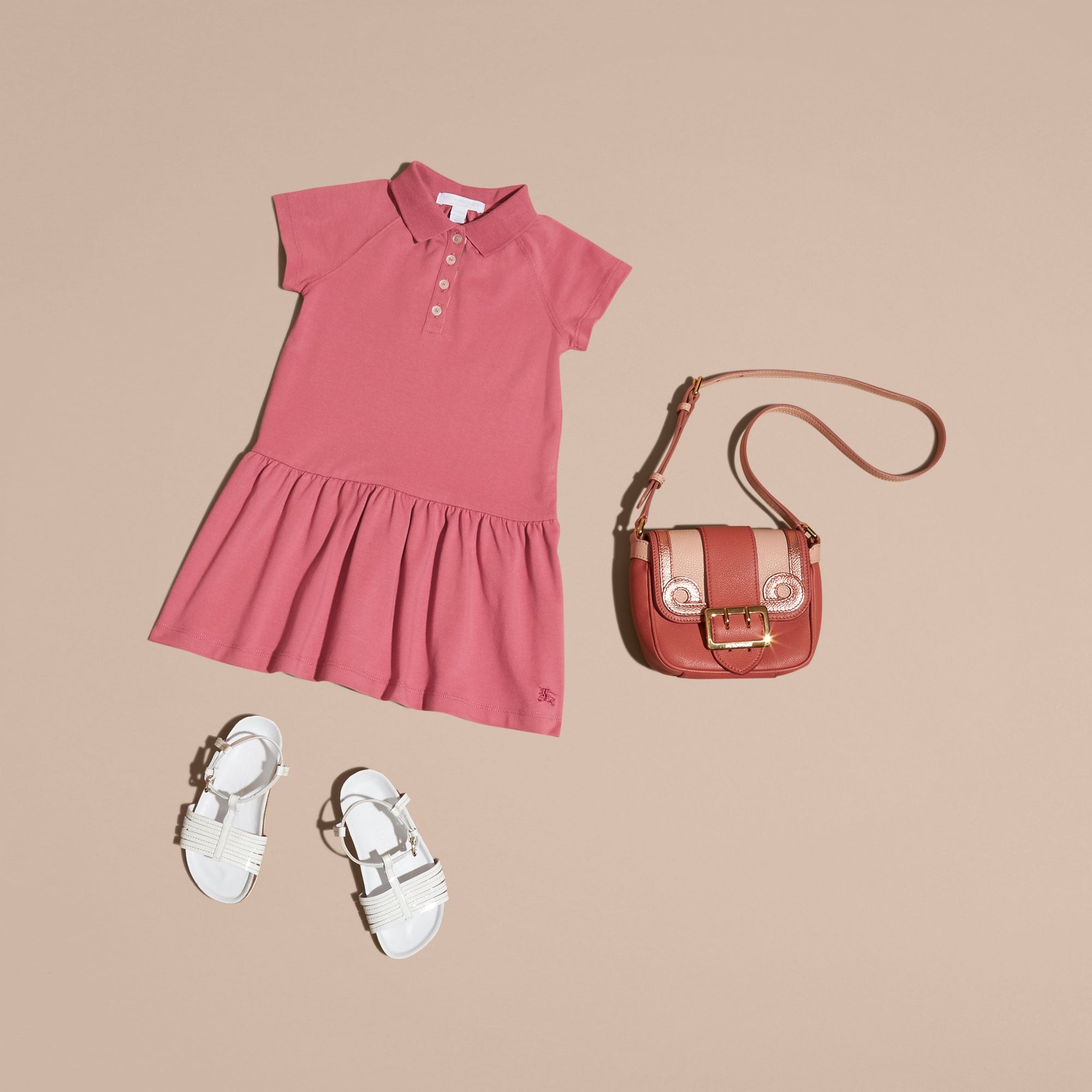 Robe polo en coton mélangé avec patte à motif check - Pink Azalea