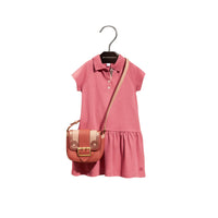 Robe polo en coton mélangé avec patte à motif check - Pink Azalea